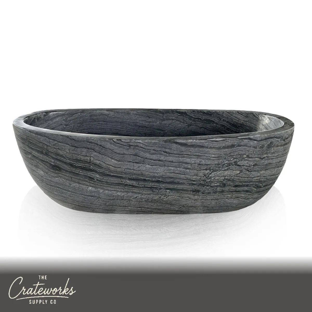 Solid Marble Bathtub — Ancient Wood Grain Marble Oval 70.87" Long