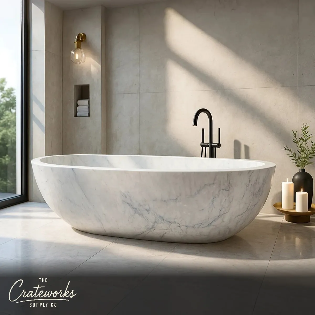 Arabescato Marble bath tub with cup holder design