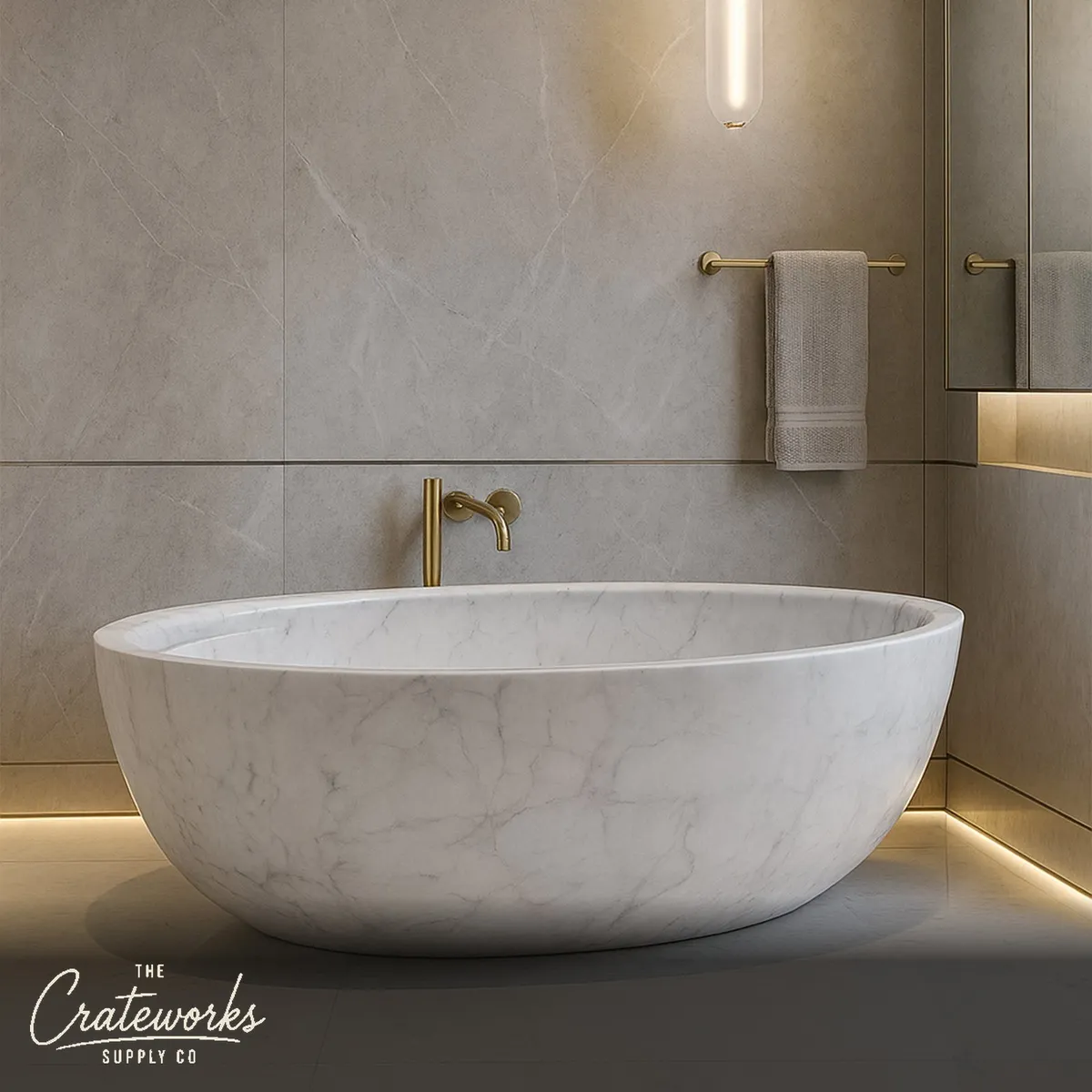 Luxury Bathtub with Wine Holder Arabescato Marble