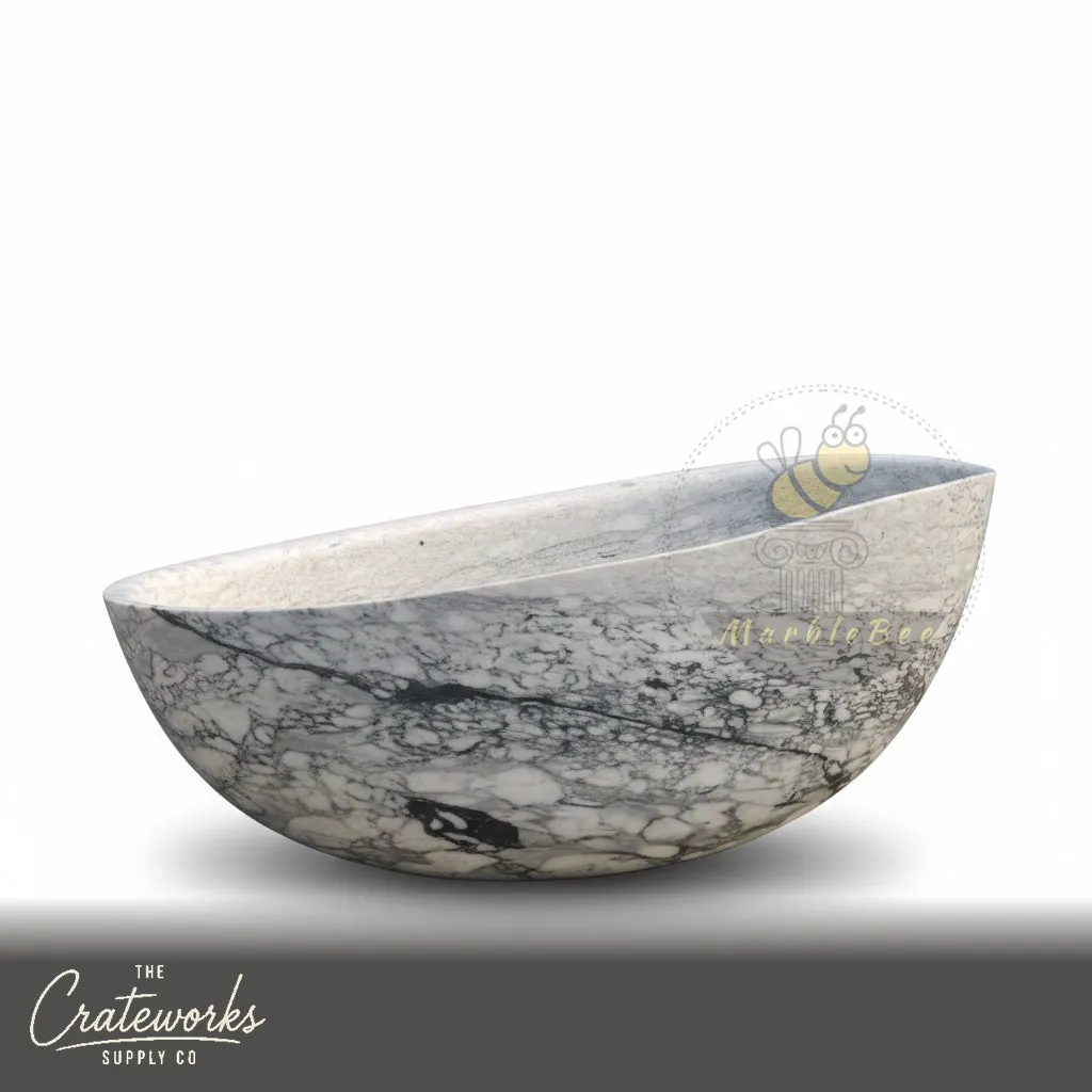 Marble bathtub — Sculptural oval form — 71 Inch Length — Arebescato, detail 1