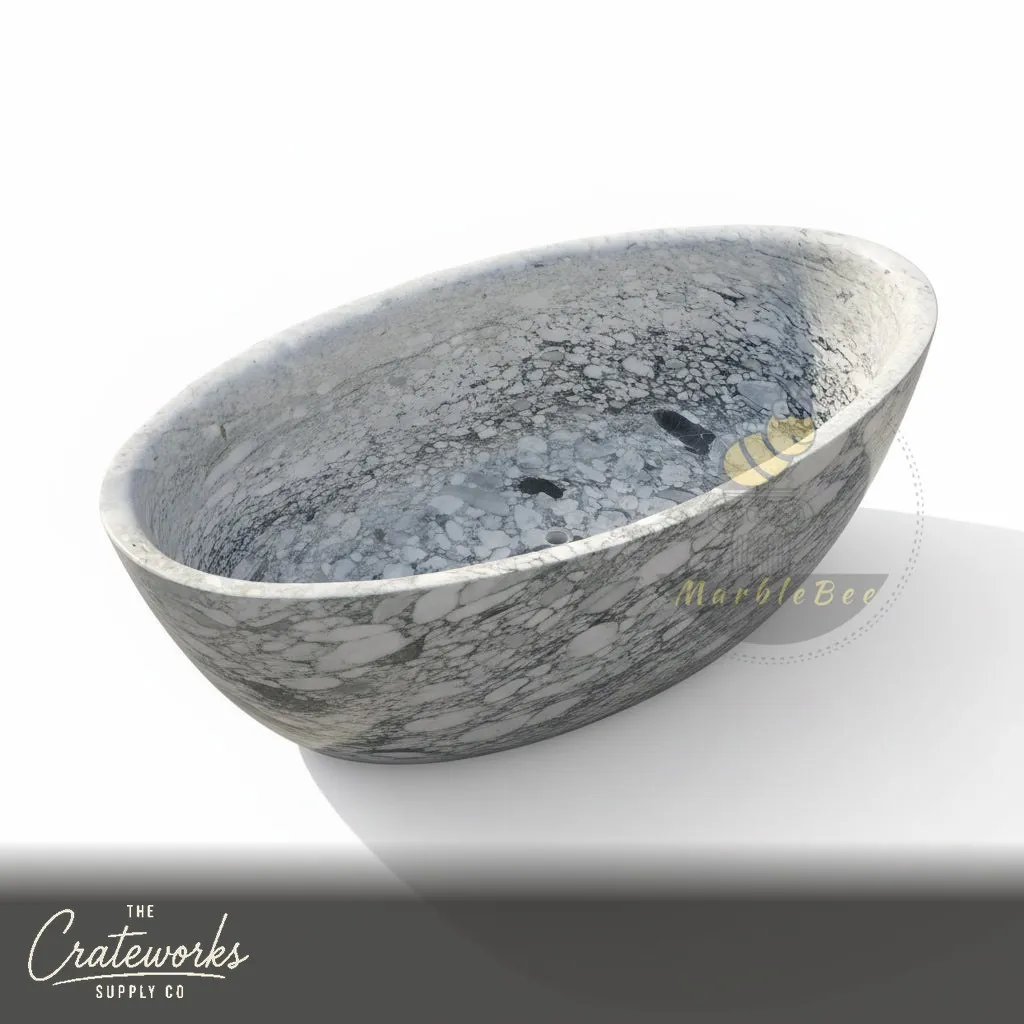 Marble bathtub — Sculptural oval form — 71 Inch Length — Arebescato, detail 2