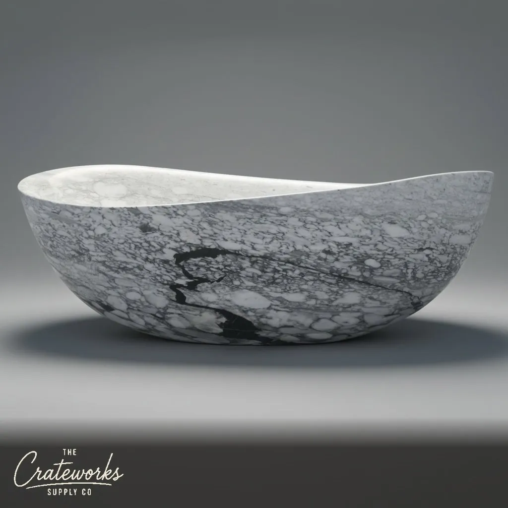 Marble bathtub — Sculptural oval form — 71 Inch Length — Arebescato