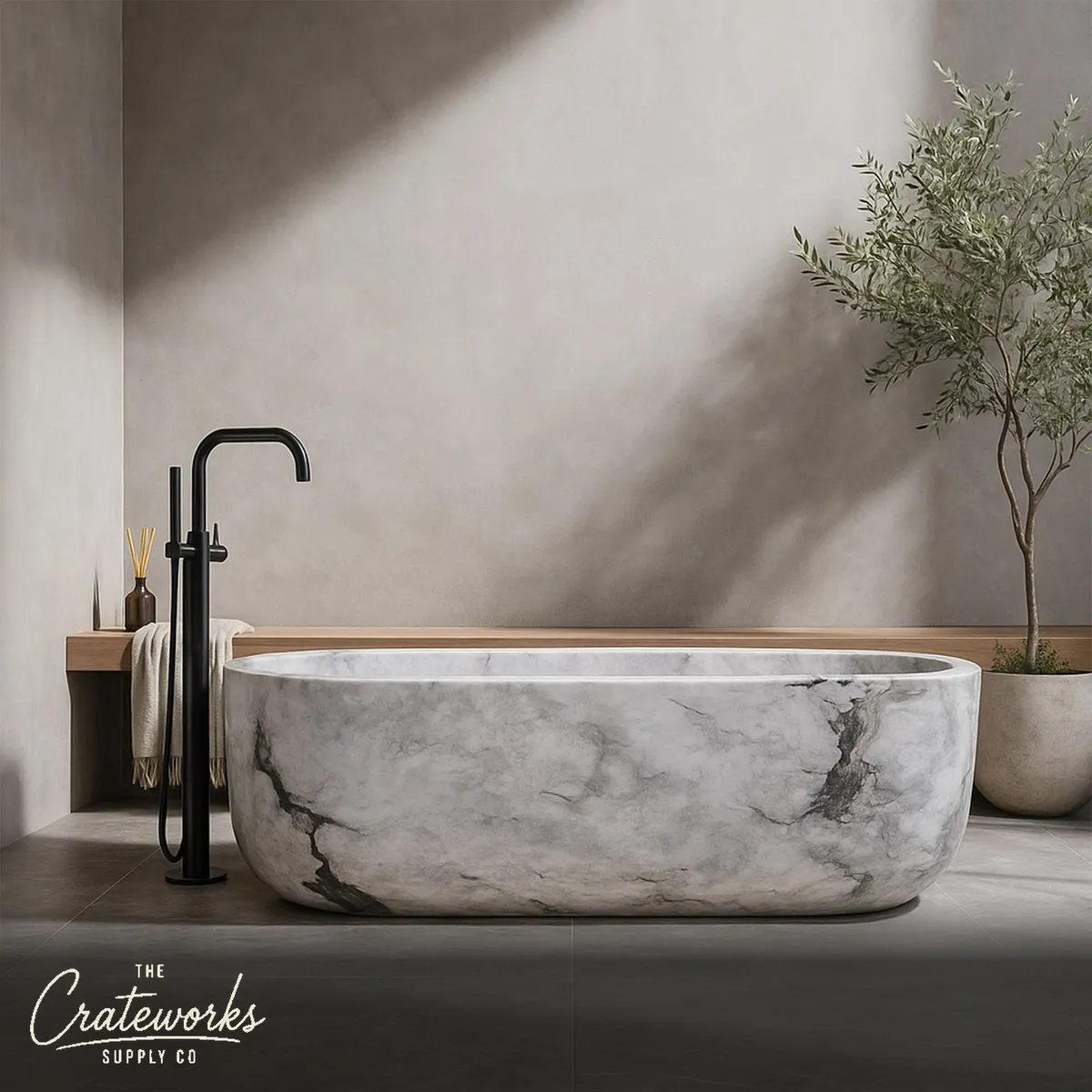 gray Marble Bathtub Made from Arabescato Marble