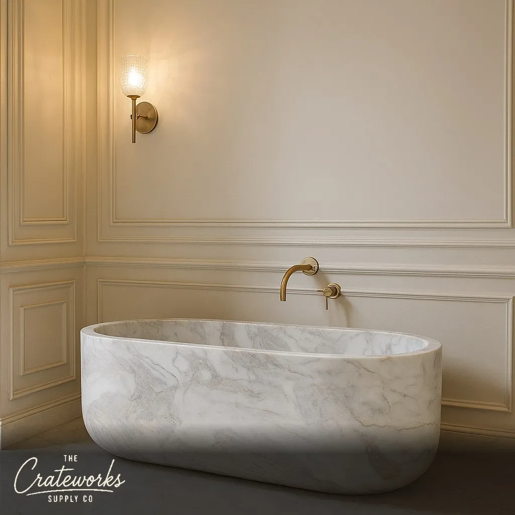 White Marble Freestandng Tub Arabescato Marble