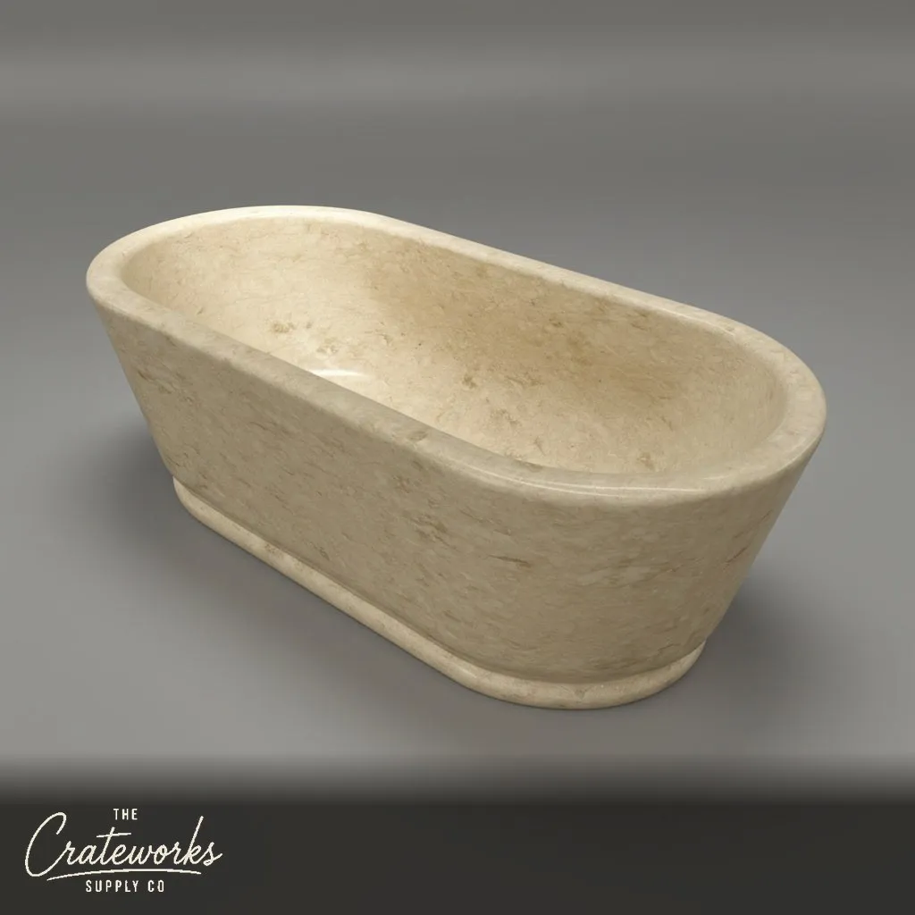 Marble bathtub — oval freestanding design — 72" Length — Beige Toscana