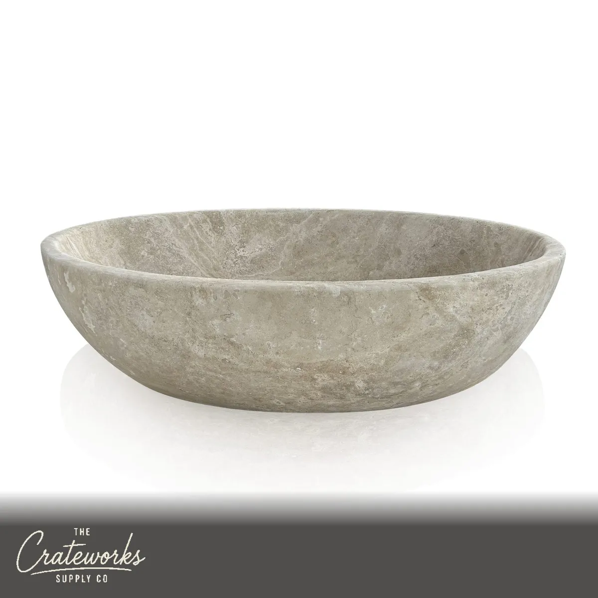 Freestanding Marble Tub — Beige Travertine Deep Oval 70.87" Long