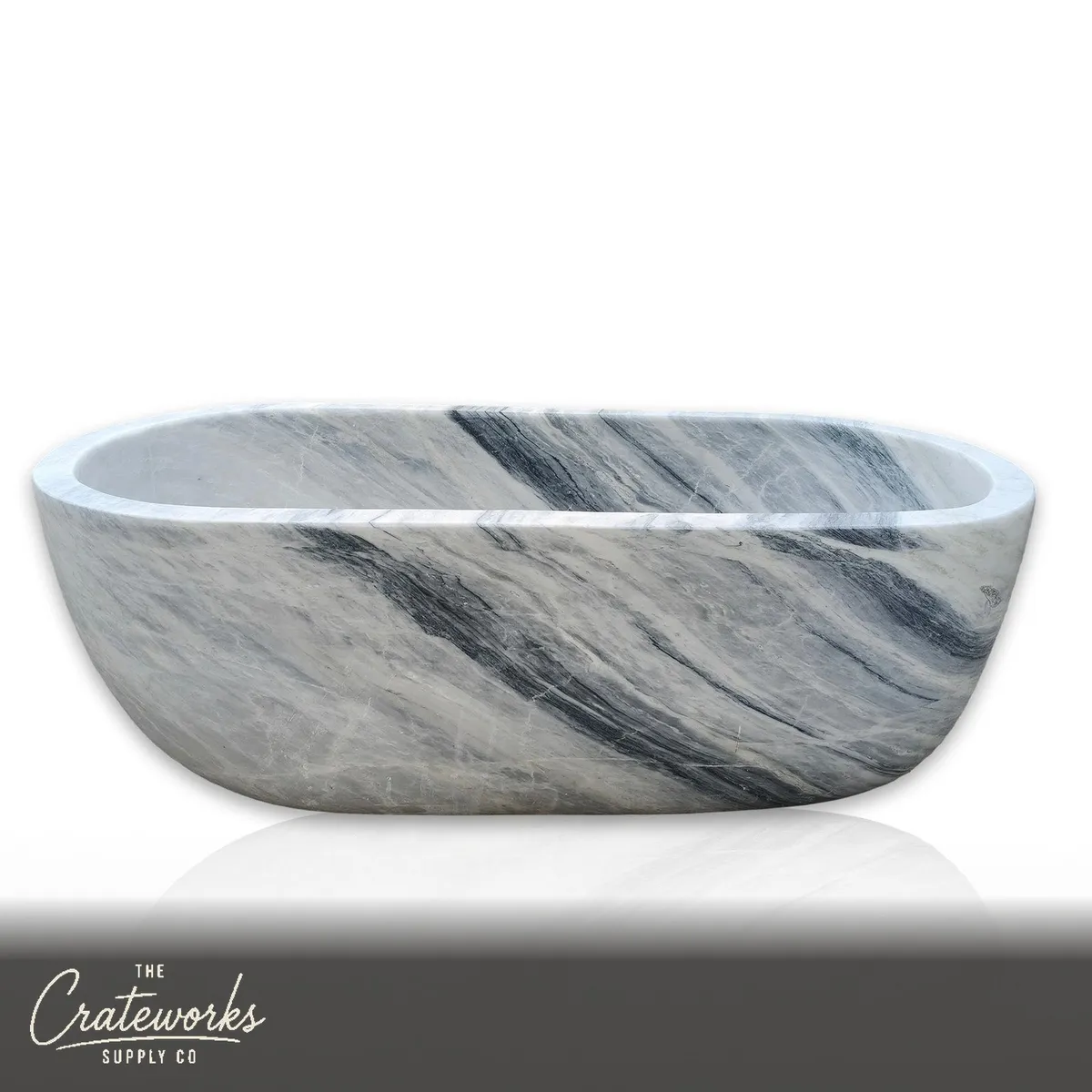 White Marble Bath — Italian Bianco Azzurro 68.50" Long