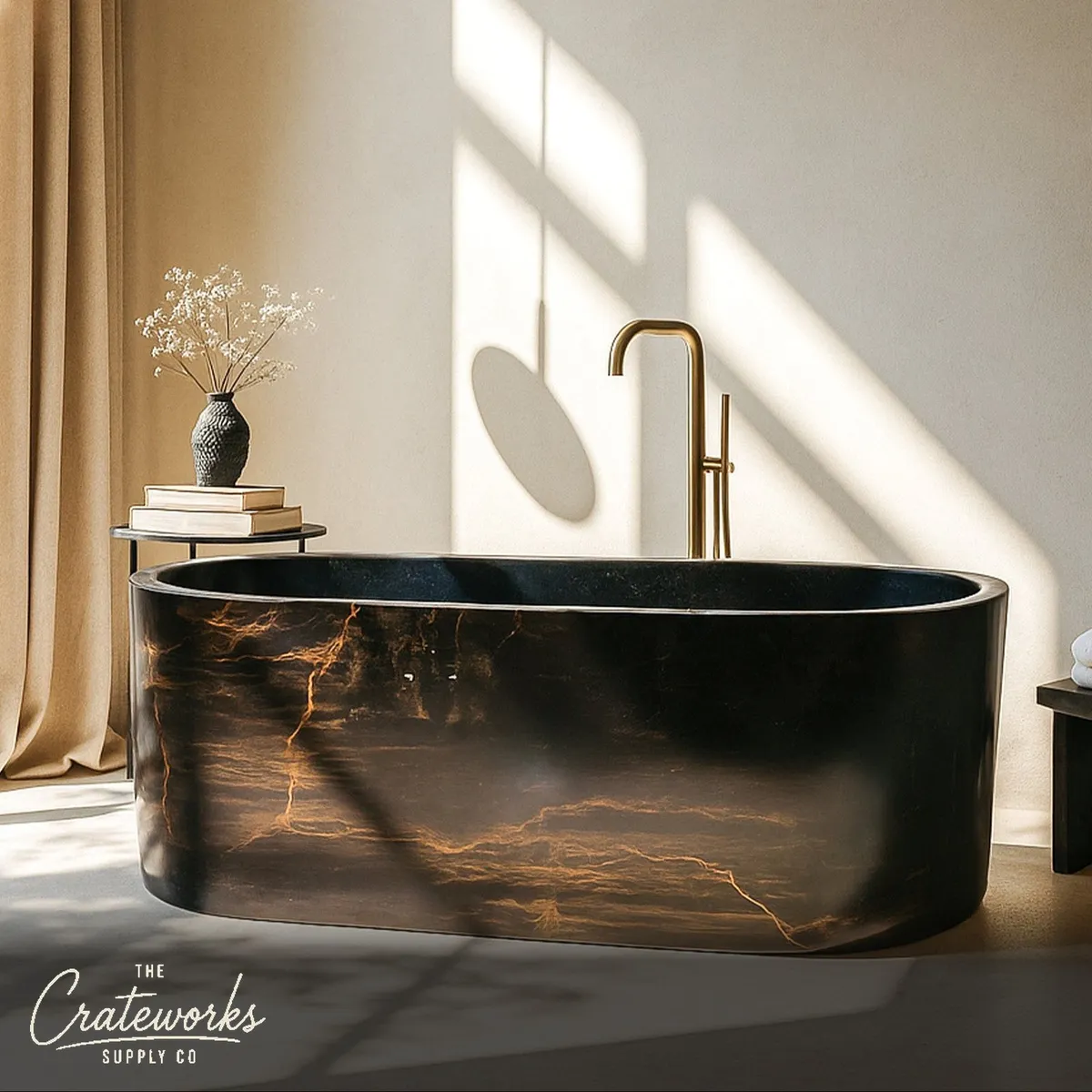Marble bathtub made of black marble freestanding large soaking tub