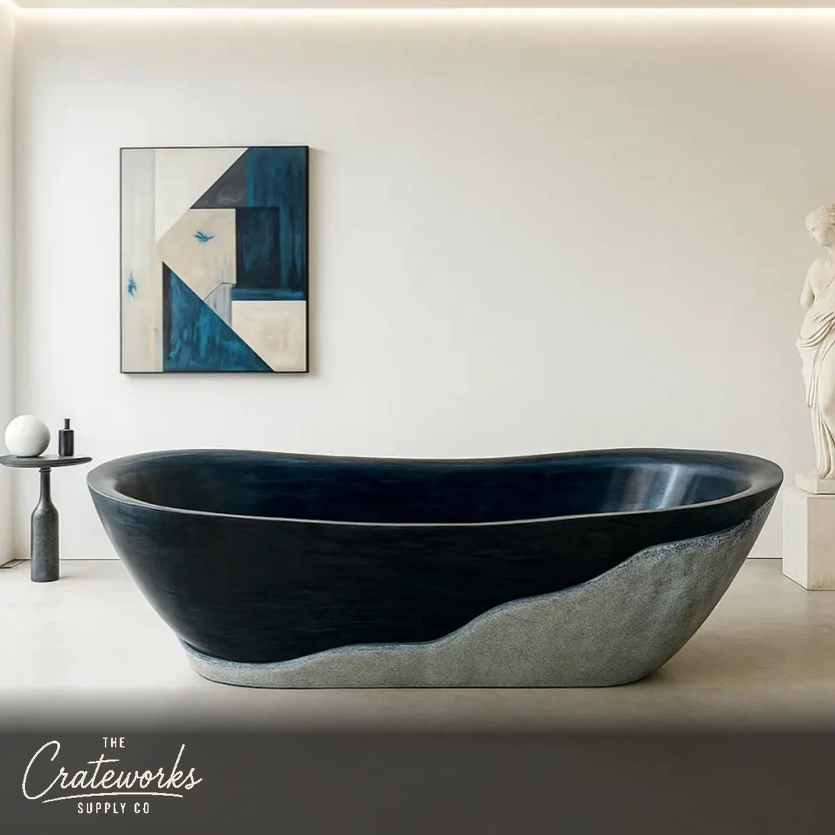 Stone Freestanding Tub – Half Polished, Half Matte Modern Design