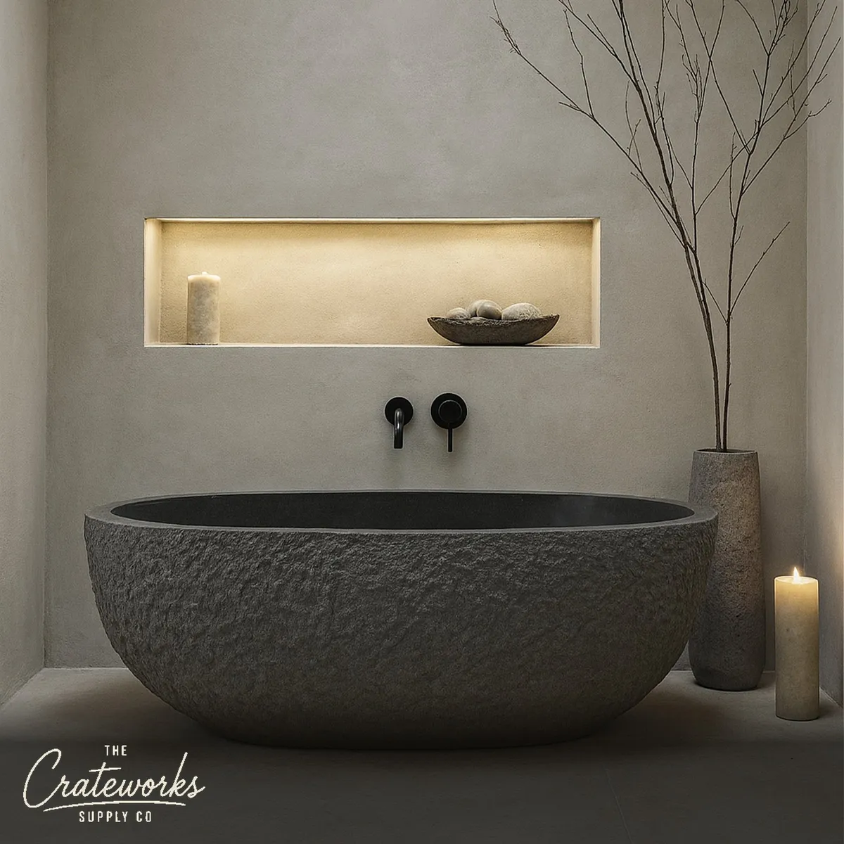 Black Natural Stone bathtub- Modern design limestone Tub