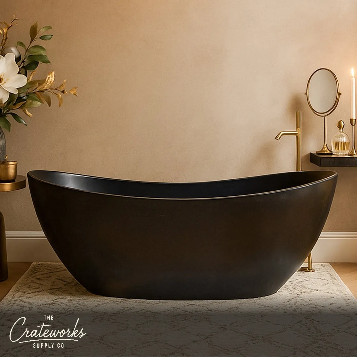 Black stone bathtub - Freestanding limestone double slipper tub