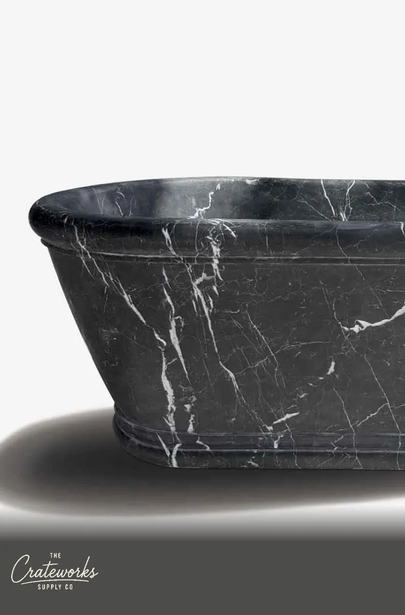 Freestanding black marble bath, detail 2
