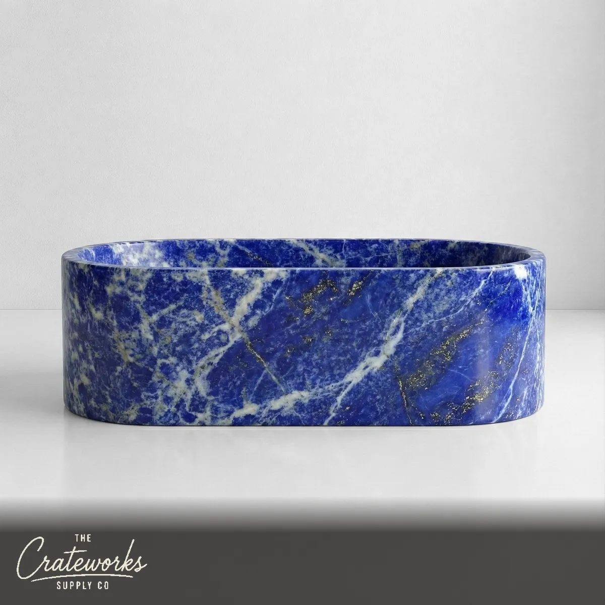 Blue Sodalite Marble Freestanding Bathtub - Elliptical