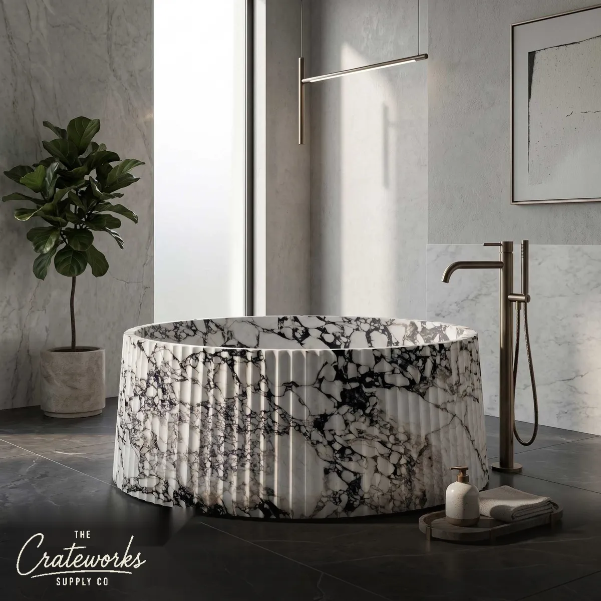 Calacatta monet Bathtub with Fluted Exterior (150 cm)
