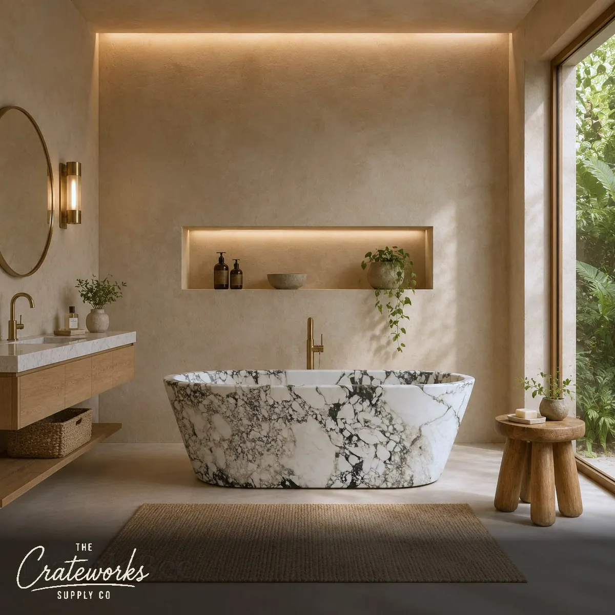 Marble Bathtub — Calacatta Monet Polished Freestanding Design