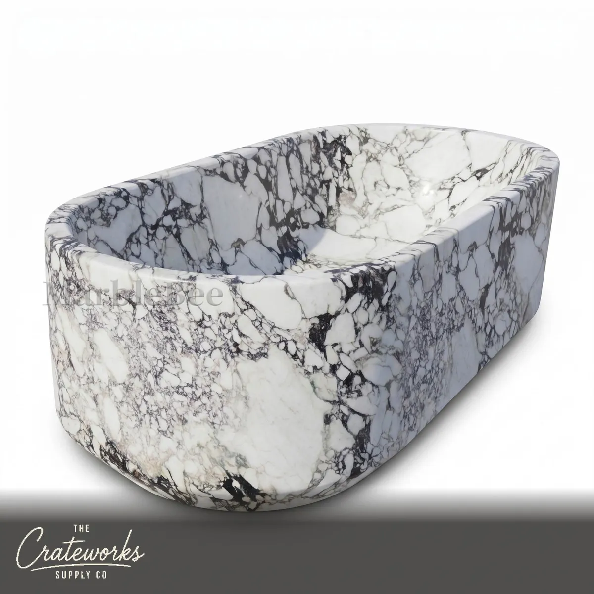 Marble tub carved from Calacatta Monet, detail 1