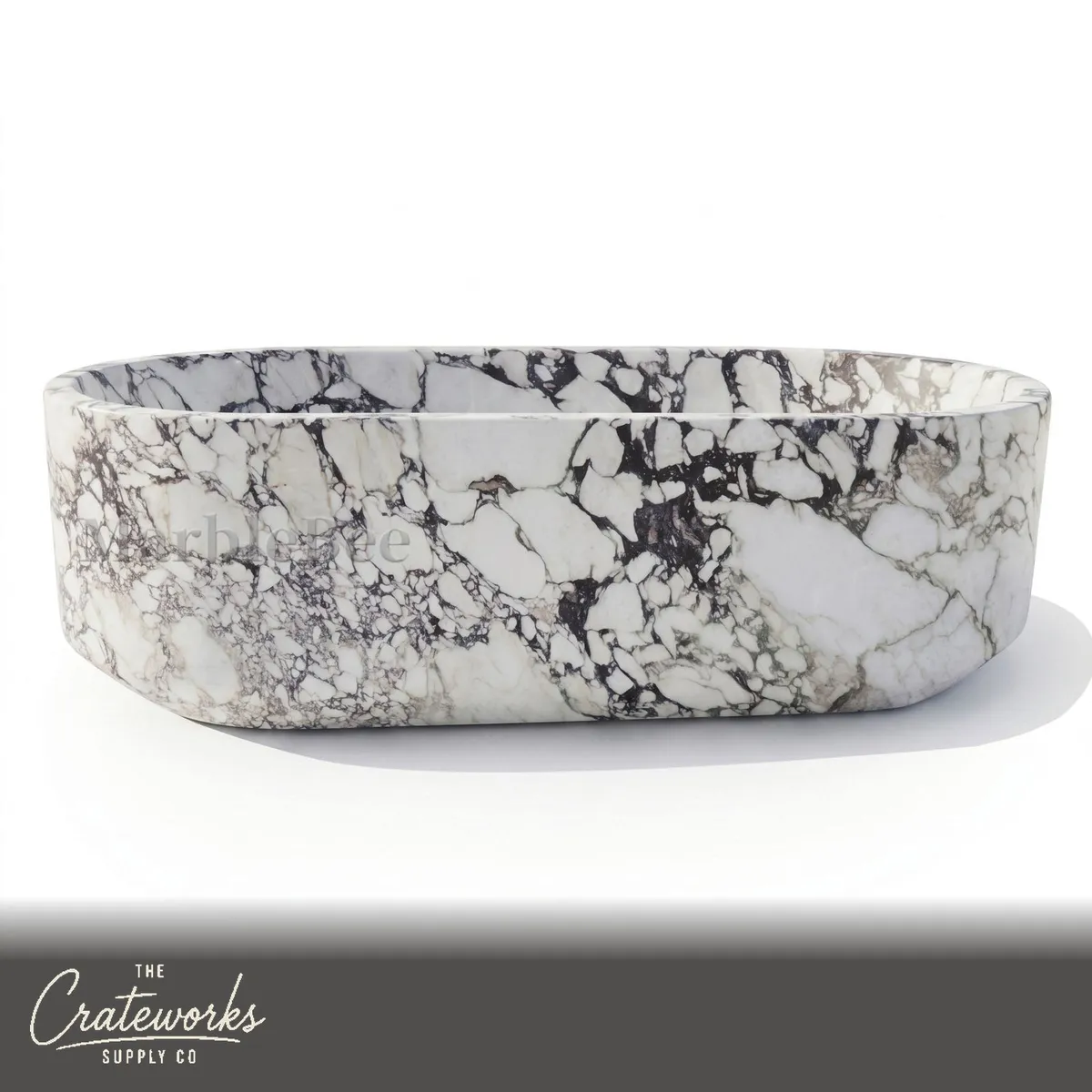 Marble tub carved from Calacatta Monet, detail 2
