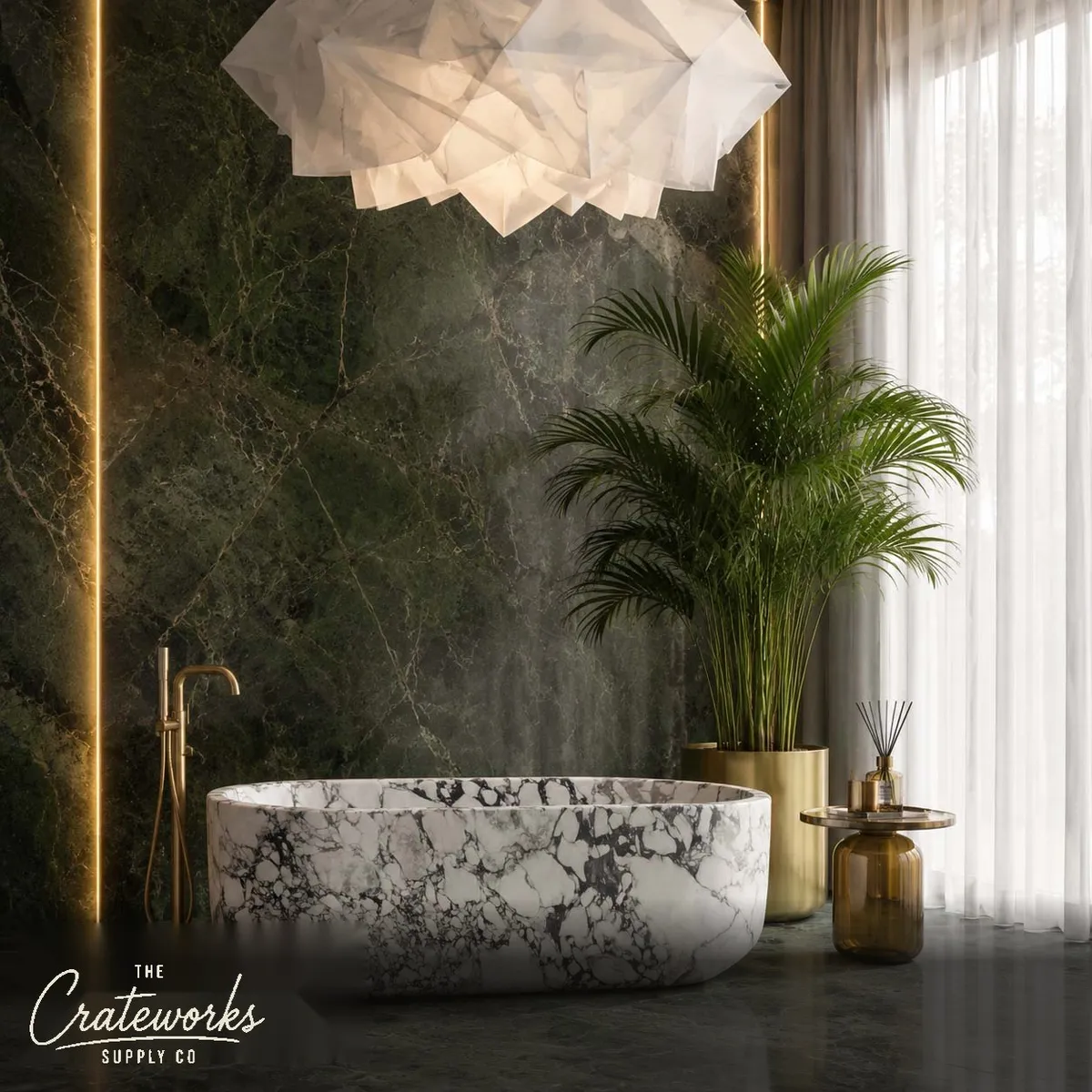Marble tub carved from Calacatta Monet