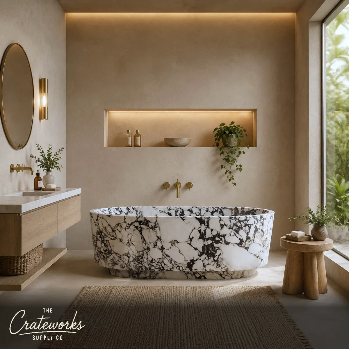 Natural stone bathtub in Calacatta Monet Marble (173 cm)
