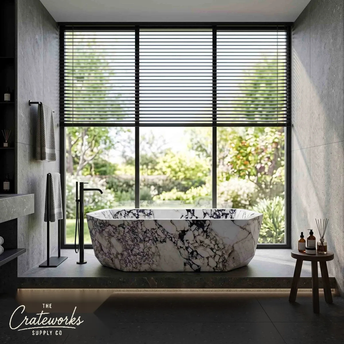 Natural stone bathtub in Calacatta Monet Marble (180 cm)