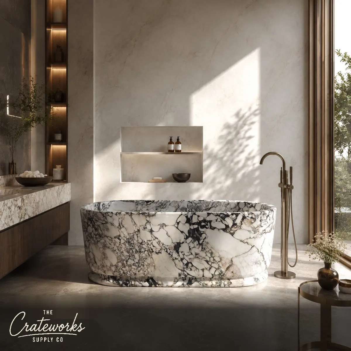 Natural stone bathtub in Calacatta Monet Marble