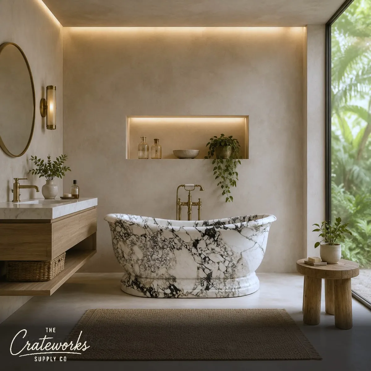 Stone tubs carved from Calacatta Monet Marble