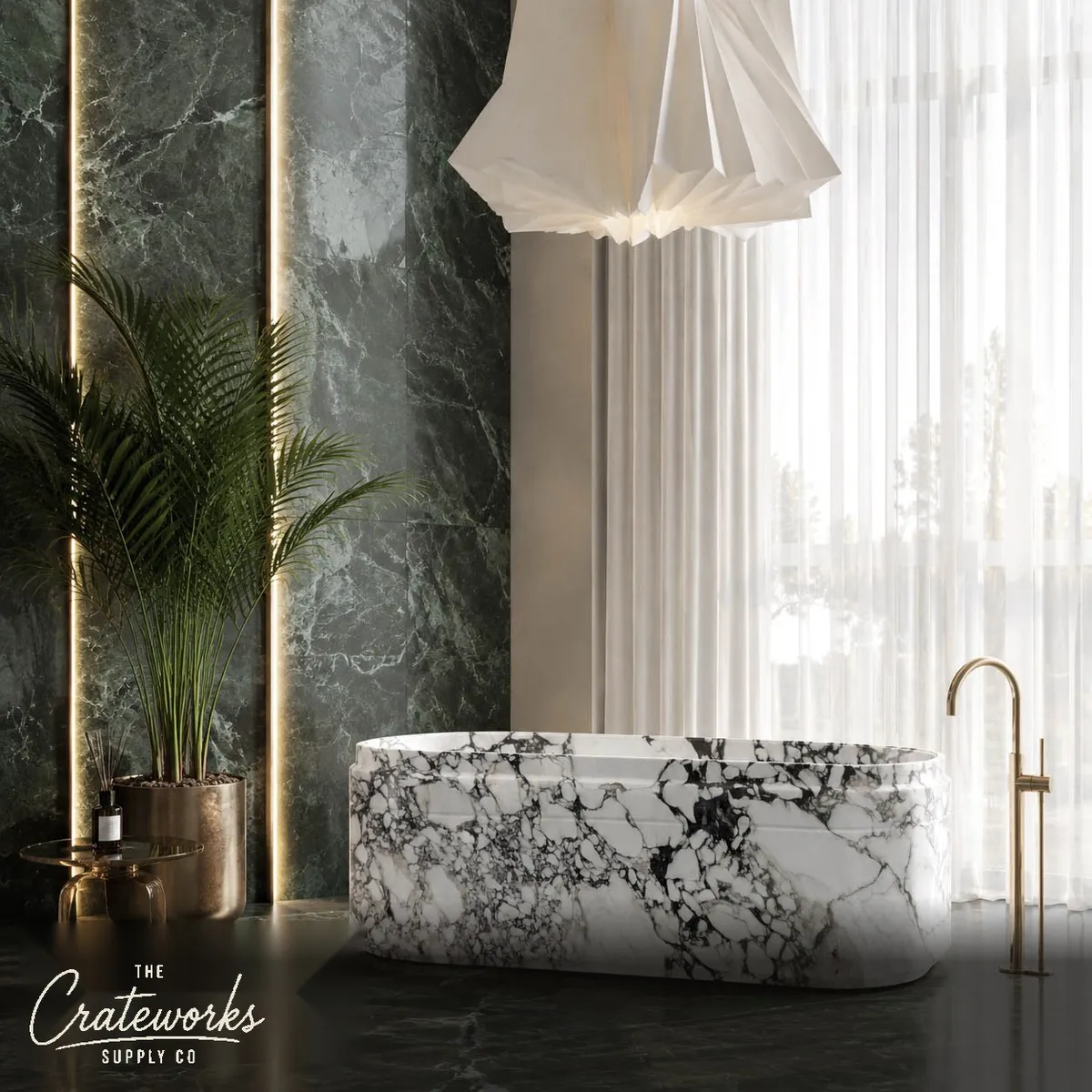 White marble bathtub in Calacatta Monet