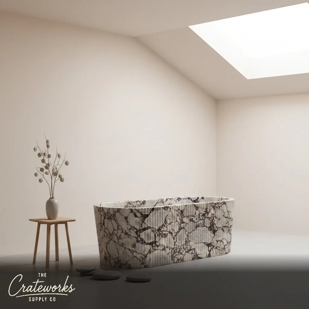 Calacatta Viola Fluted Marble Bathtub — Opulent Freestanding Design