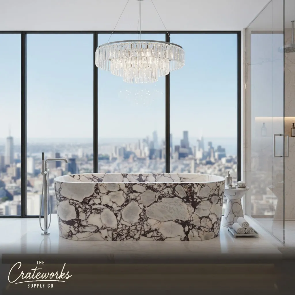 Calacatta Viola Freestanding Marble Bathtub — Polished Finish