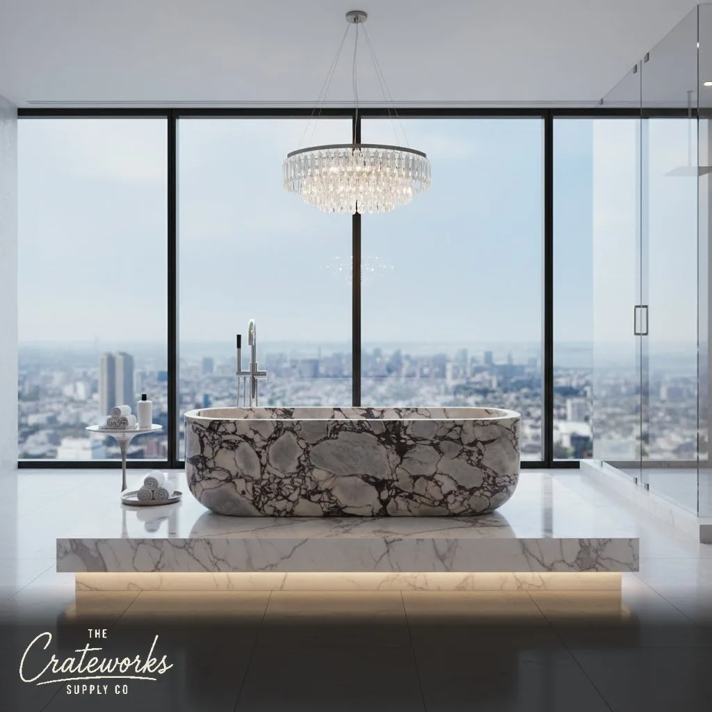 Calacatta Viola Marble Soaking Tub — Polished Luxury Bathtub