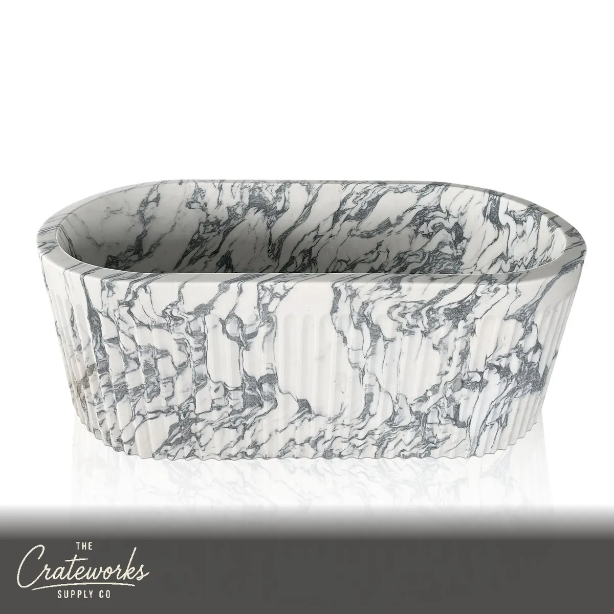 Marble Bath Tubs — Calacatta White Fluted Oval Soaking 70.87" Long