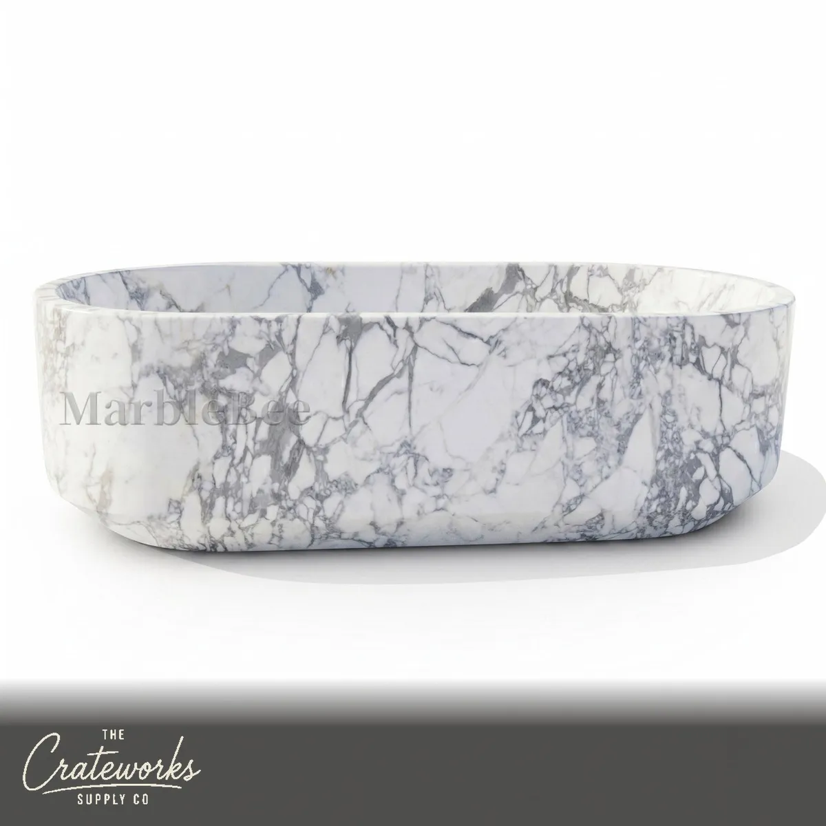 Marble Bathtub in Calacatta White Marble — Modern Rounded Form