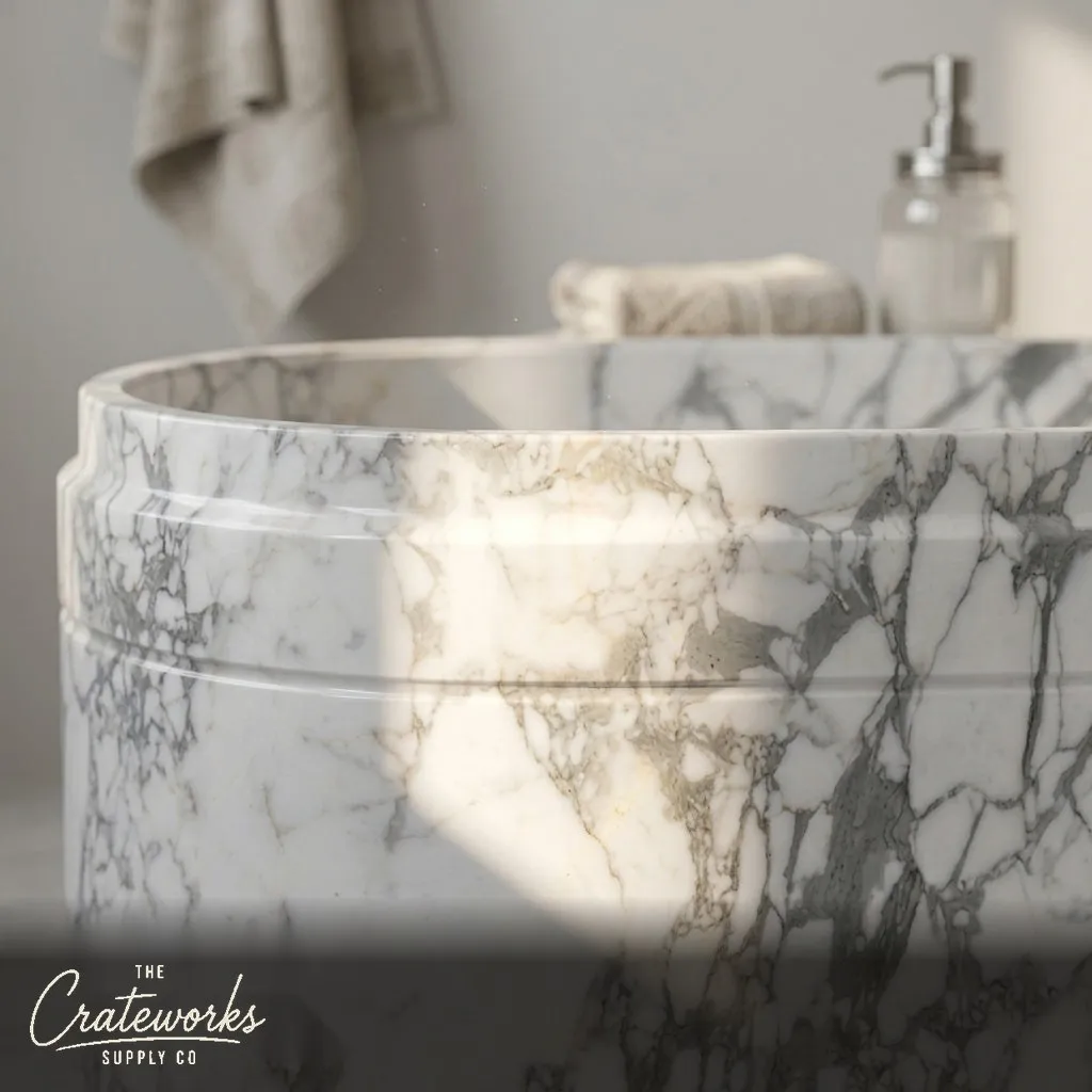 Marble bath in Hand-Carved Calacatta White Marble, detail 1