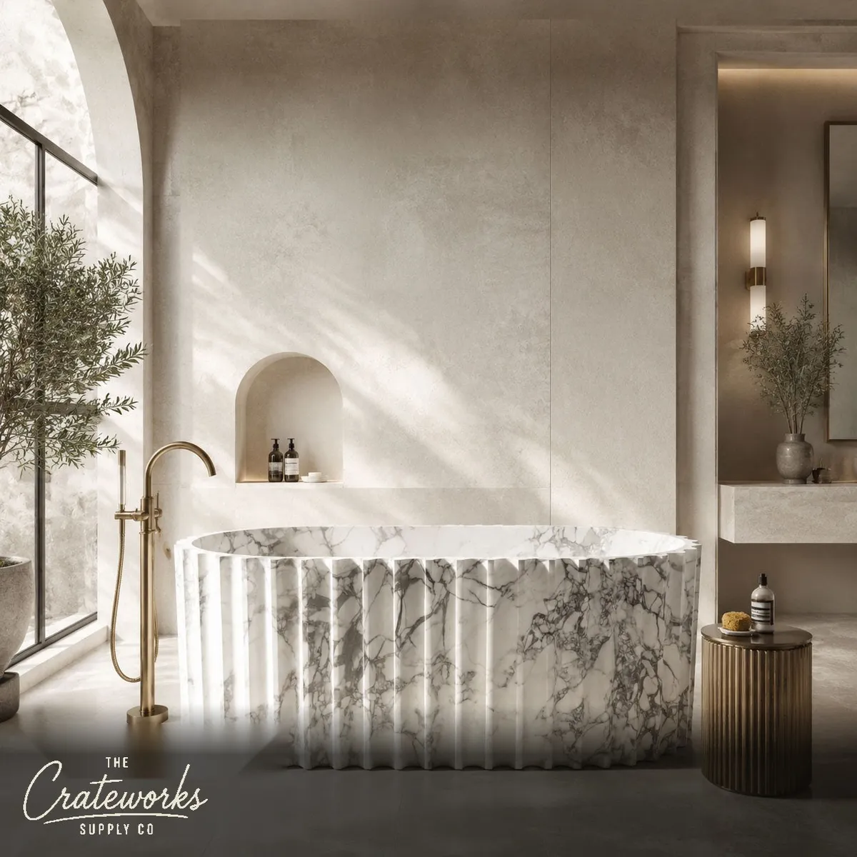 Marble bath with a Sculptural Fluted Design