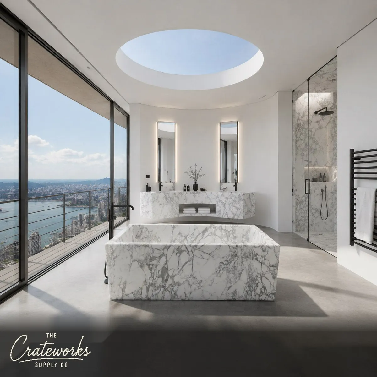 Natural stone bath in Calacatta White Marble