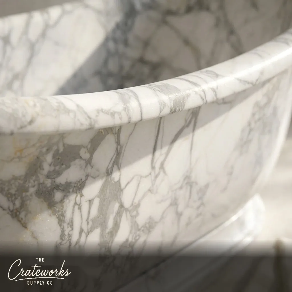 Natural stone bathtub carved from Calacatta White Marble, detail 1