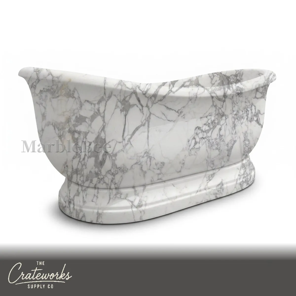 Natural stone bathtub carved from Calacatta White Marble, detail 2