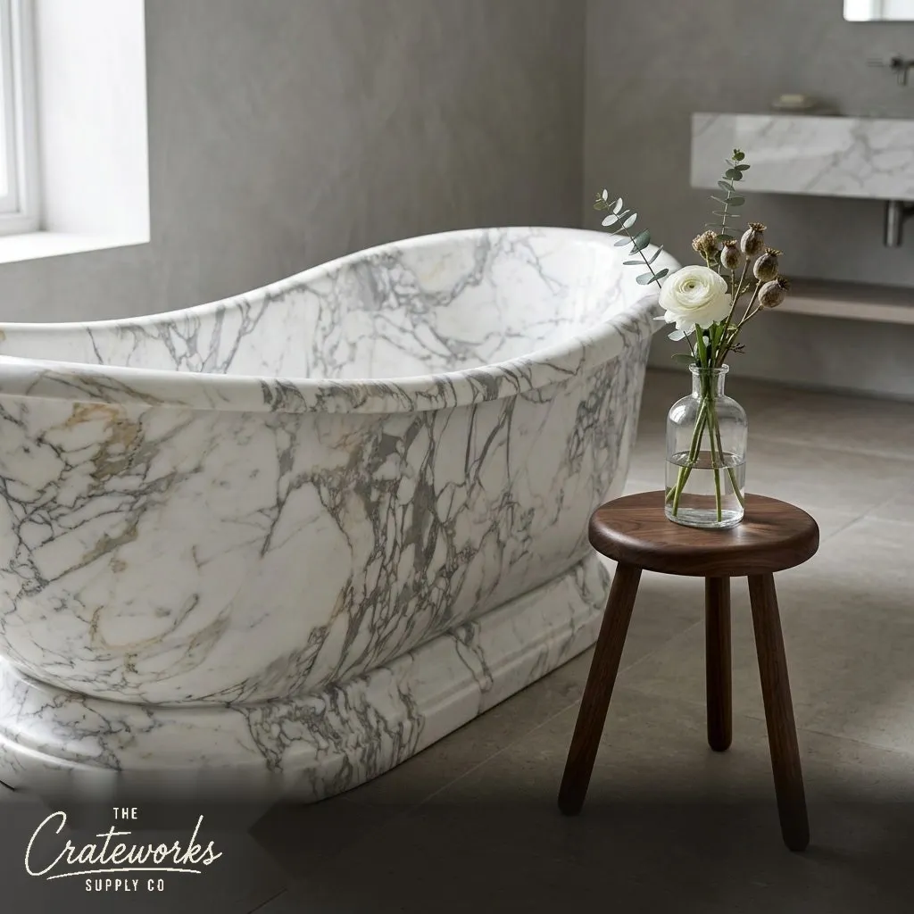 Natural stone bathtub carved from Calacatta White Marble