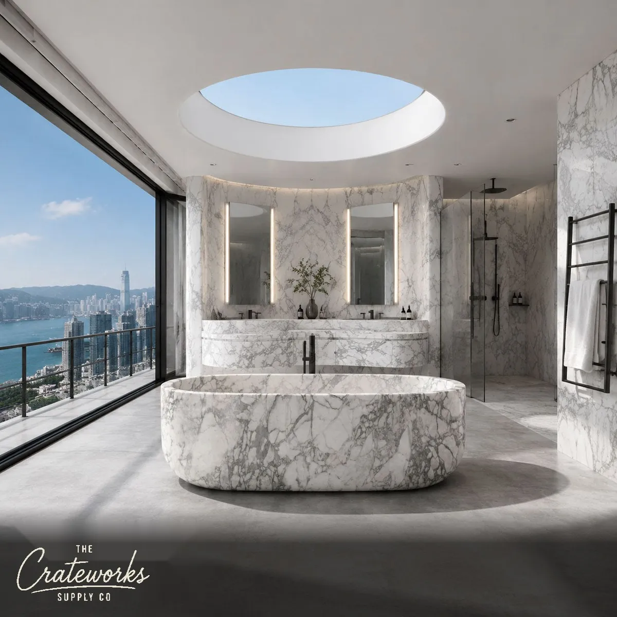 Stone bathtub carved from solid Calacatta White Marble