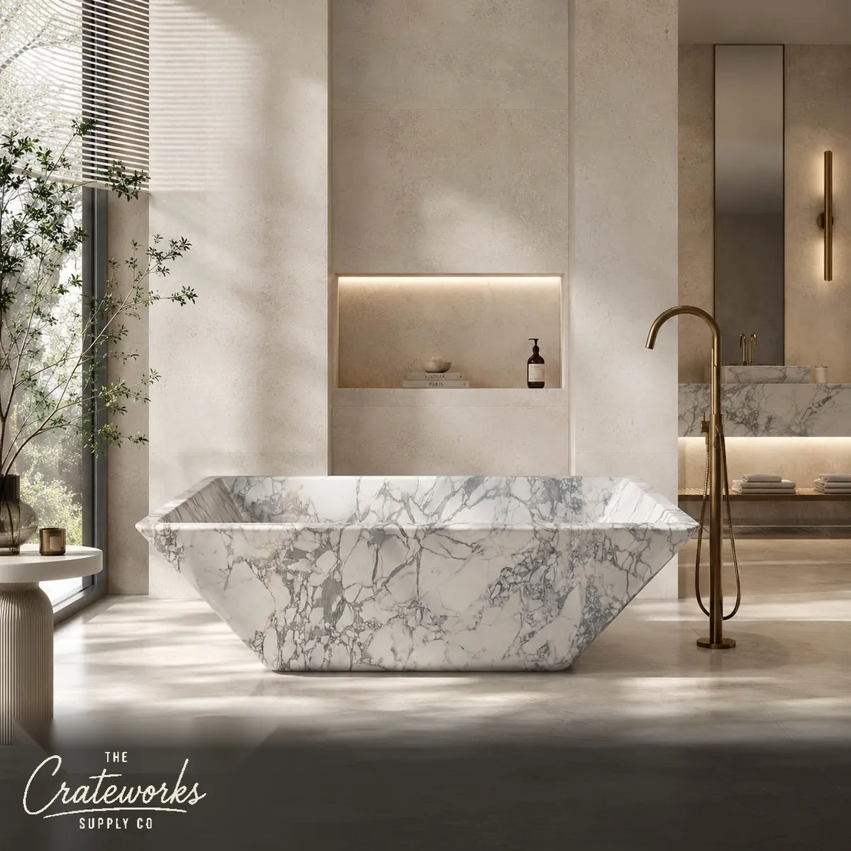 Stone bathtub in Calacatta White Marble, detail 1