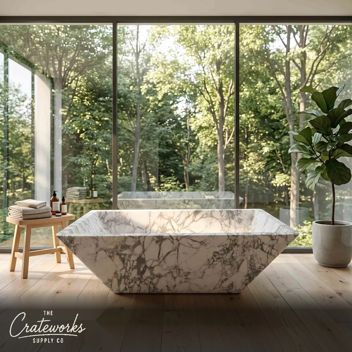 Stone bathtub in Calacatta White Marble
