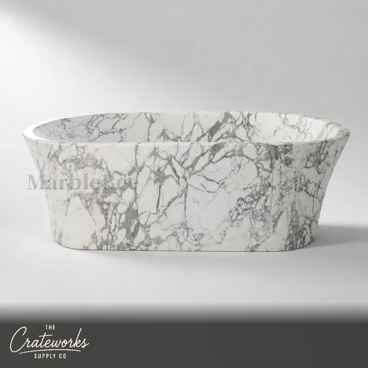 Stone freestanding tub in Veined Calacatta Marble, detail 1
