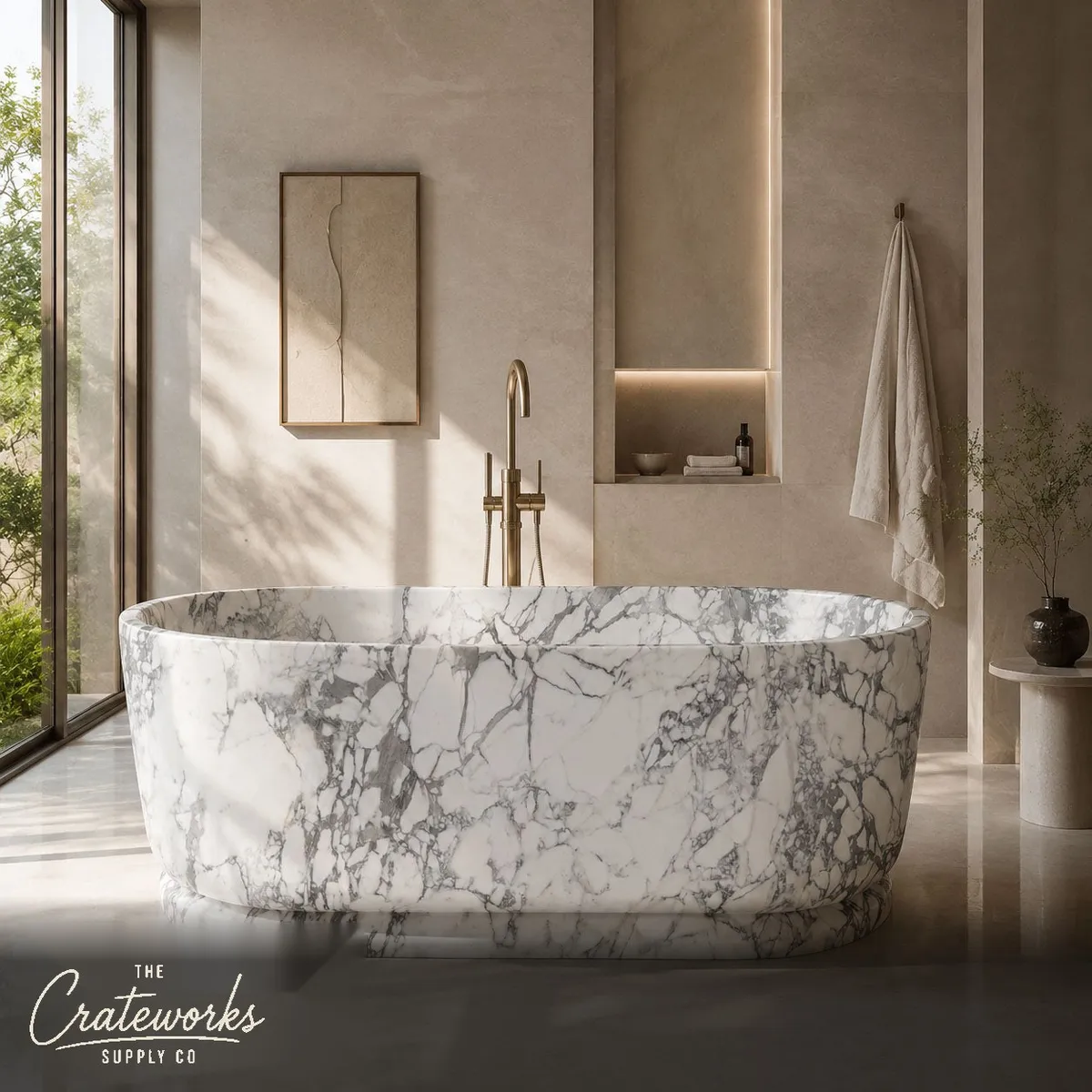 White marble bathtub Carved from Calacatta