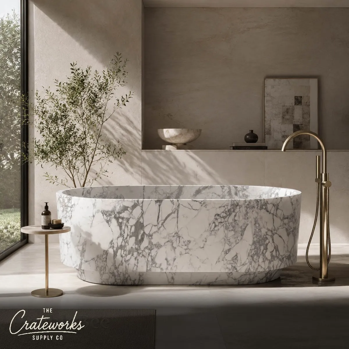 White marble bathtub in exquisite Calacatta