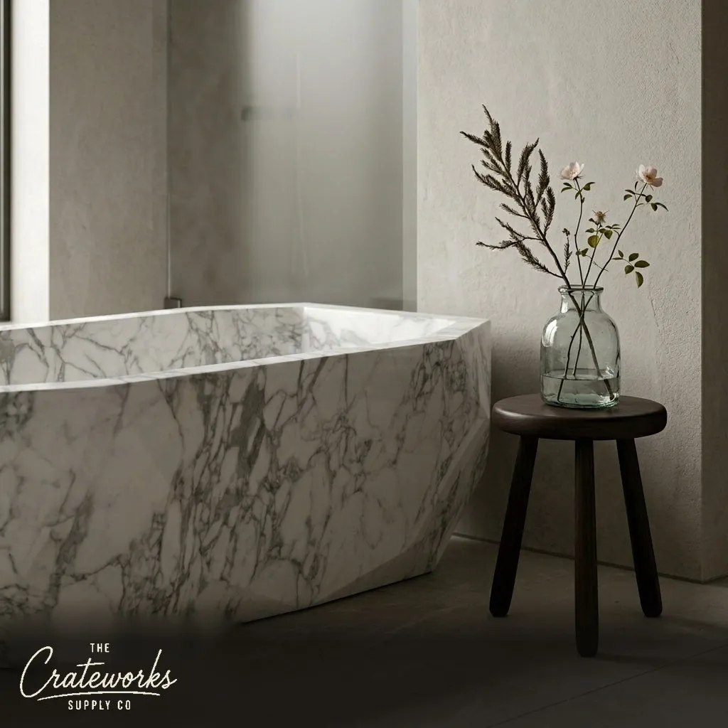 White marble bathtub with Faceted Exterior, detail 1