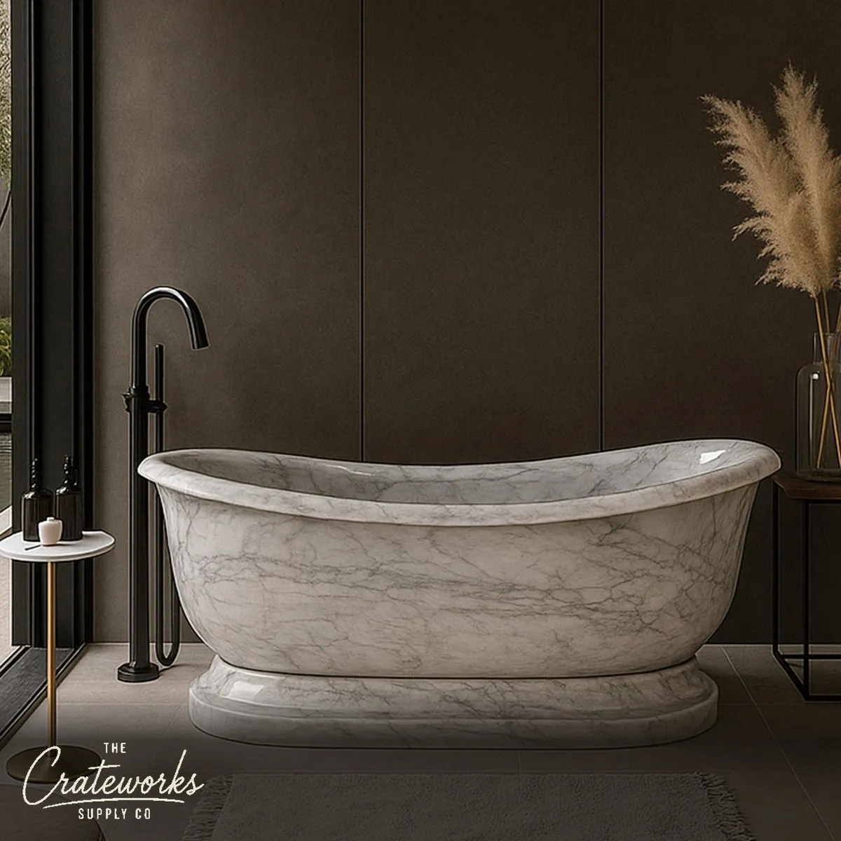 Custom Carrara grey Marble tub with Pedestal