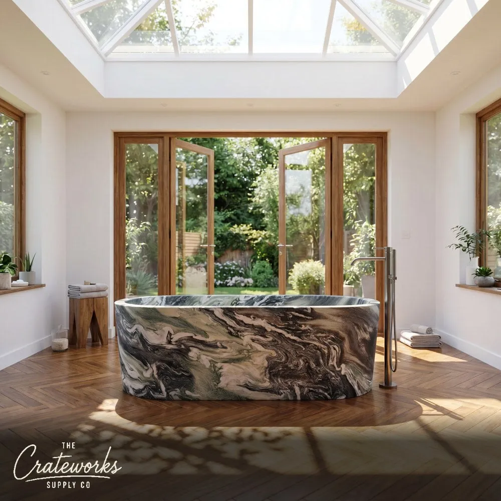 Cipollino Ondulato Freestanding Marble Bathtub — Luxury Swirl Stone