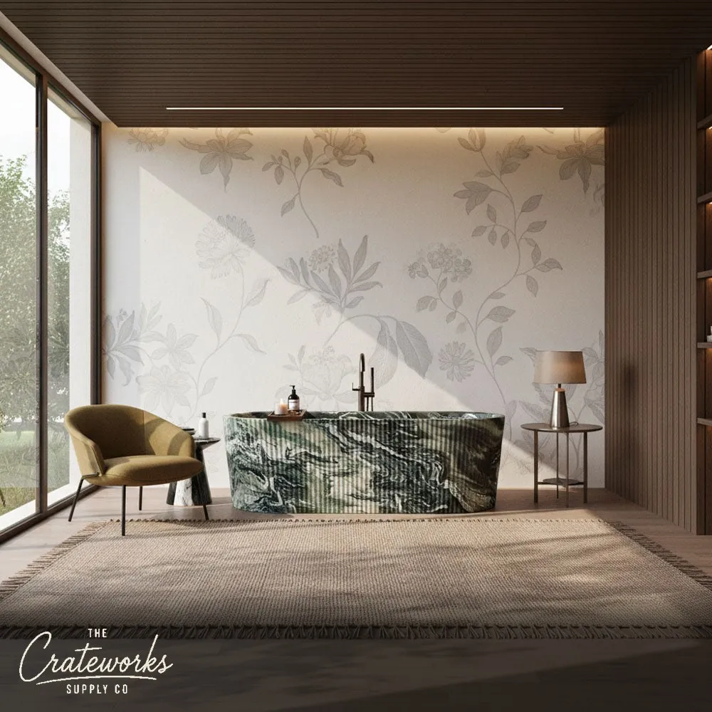 Cipollino Ondulato Marble Bathtub with Fluted Rim