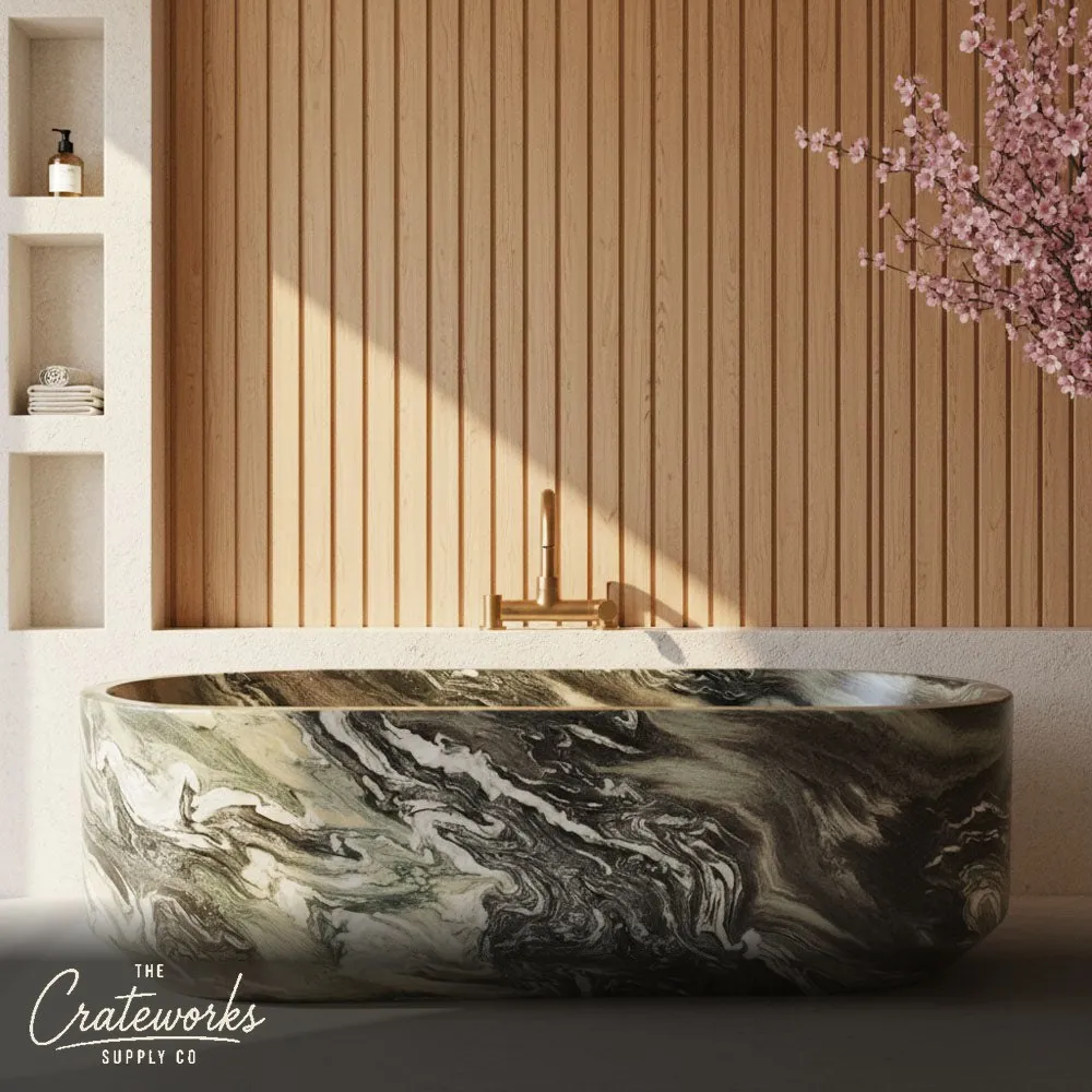 Luxury Cipollino Ondulato Marble Bathtub with Swirl Design