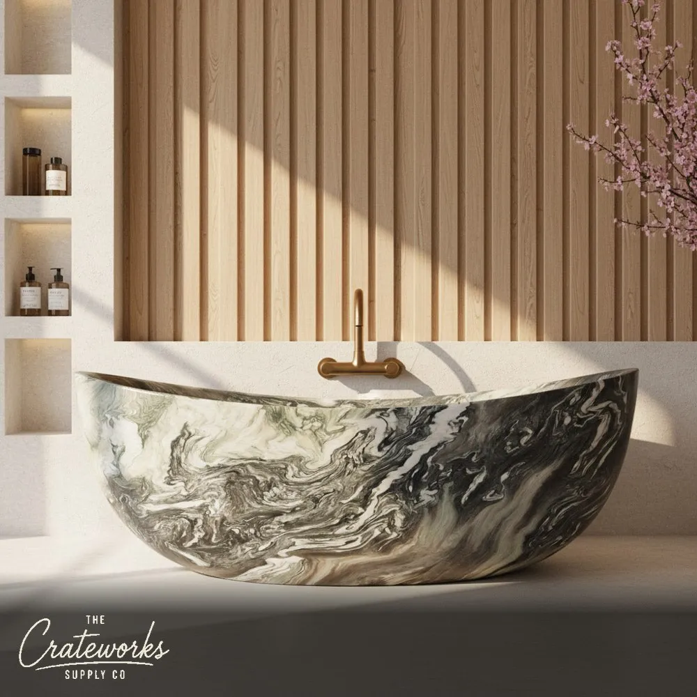 Polished Cipollino Ondulato Marble Bathtub with Wavy Veining